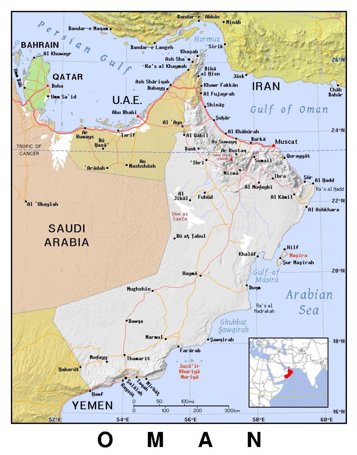 karta över Oman politiska