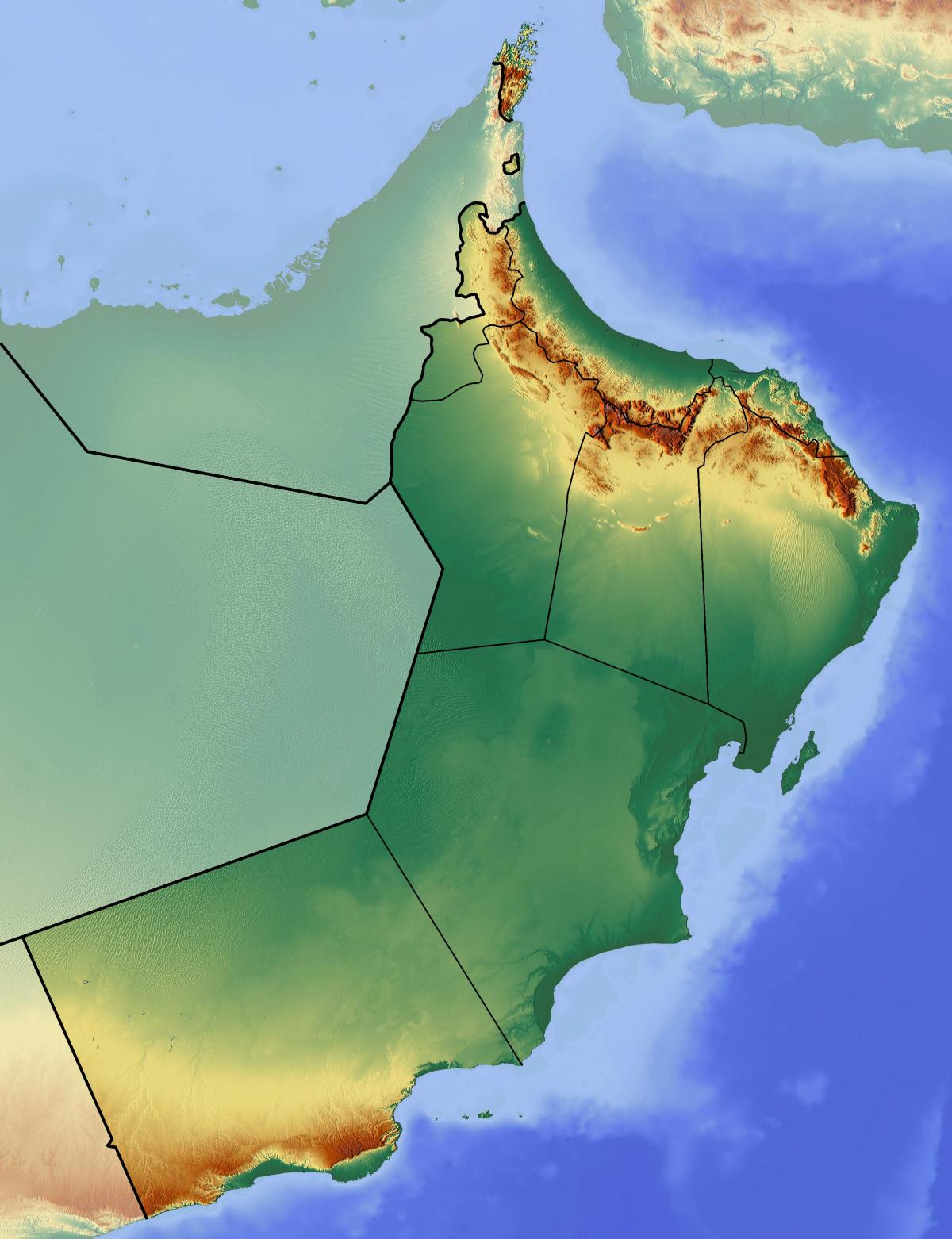 karta över Oman topografiska